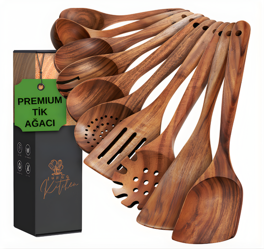10'lu Doğal Tik Ağacı Kaşık Seti