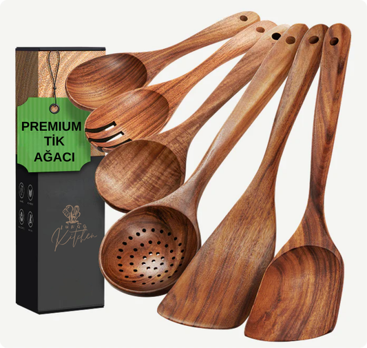 6'lı Doğal Tik Ağacı Kaşık Seti